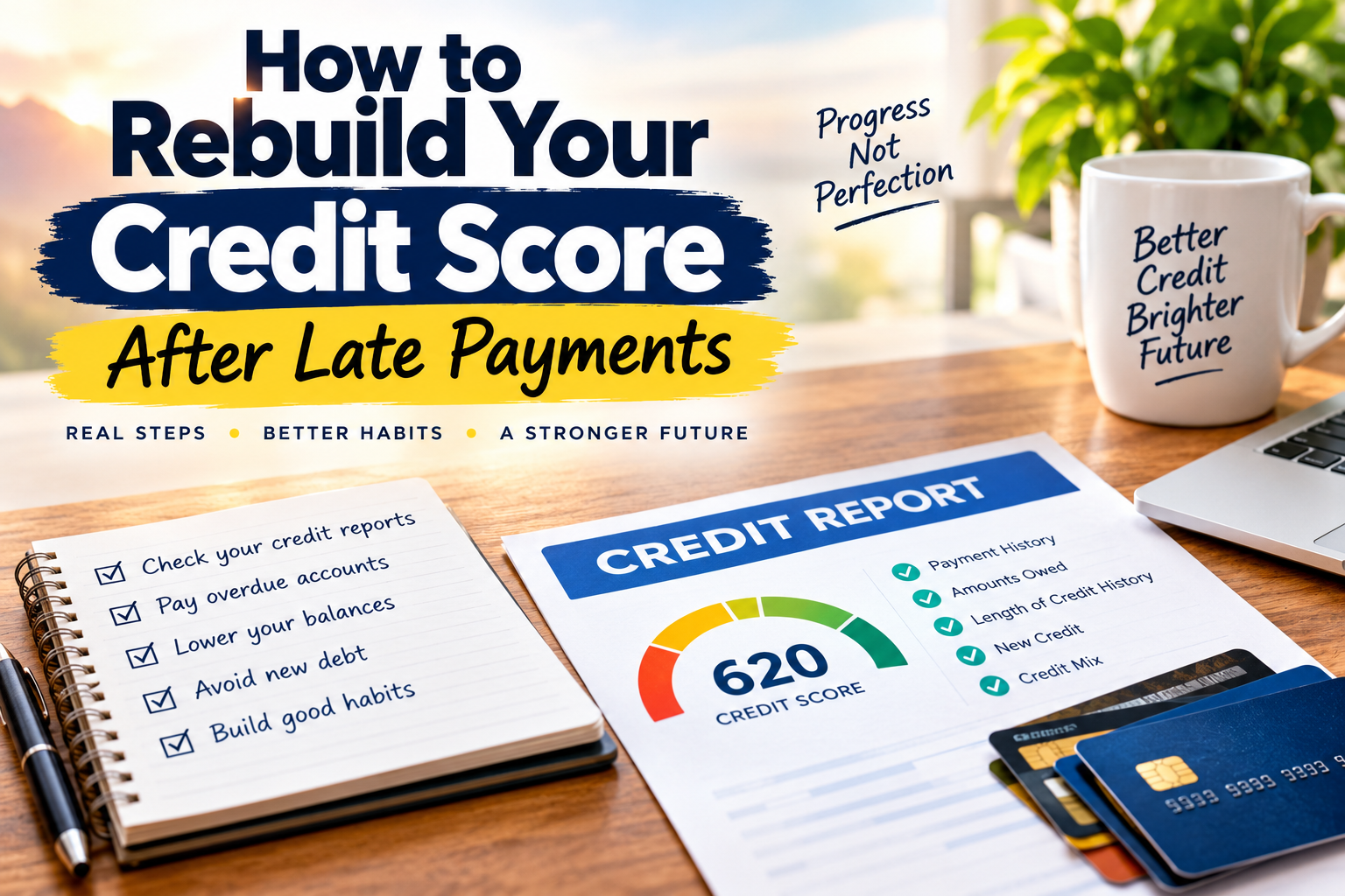 How to rebuild your credit score after late payments with steps for checking credit reports, paying overdue accounts, and building better credit habits.